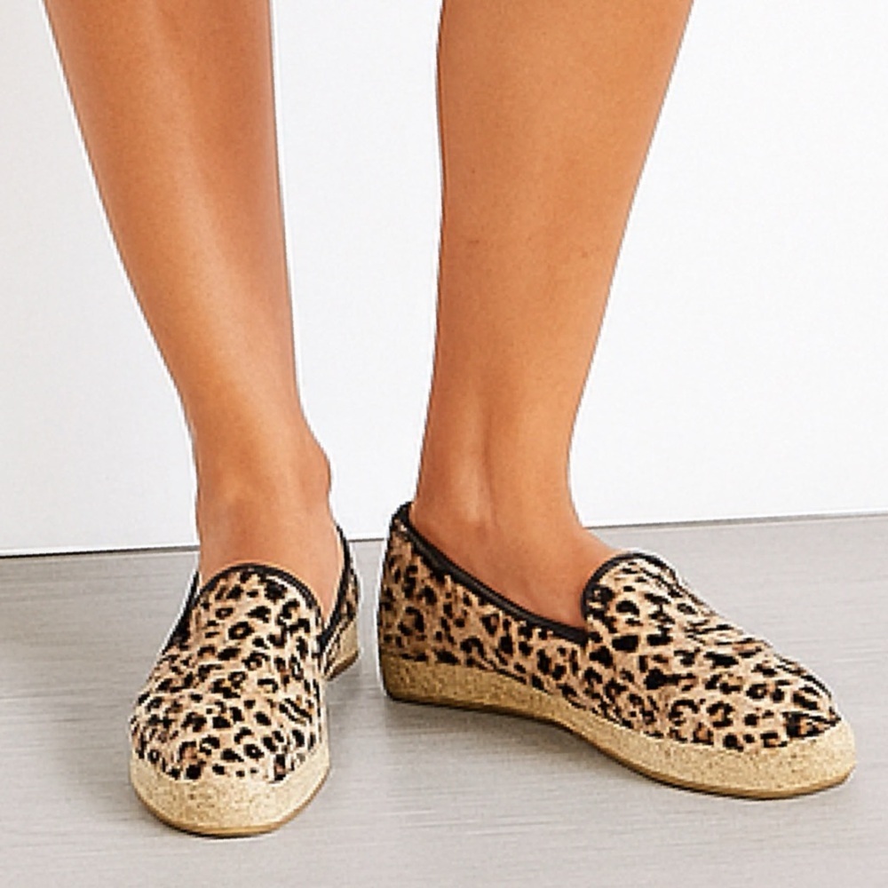 Elyse Walker Leather Mini Leopard Espadrille  Slip-On Flats Shos 36​​
